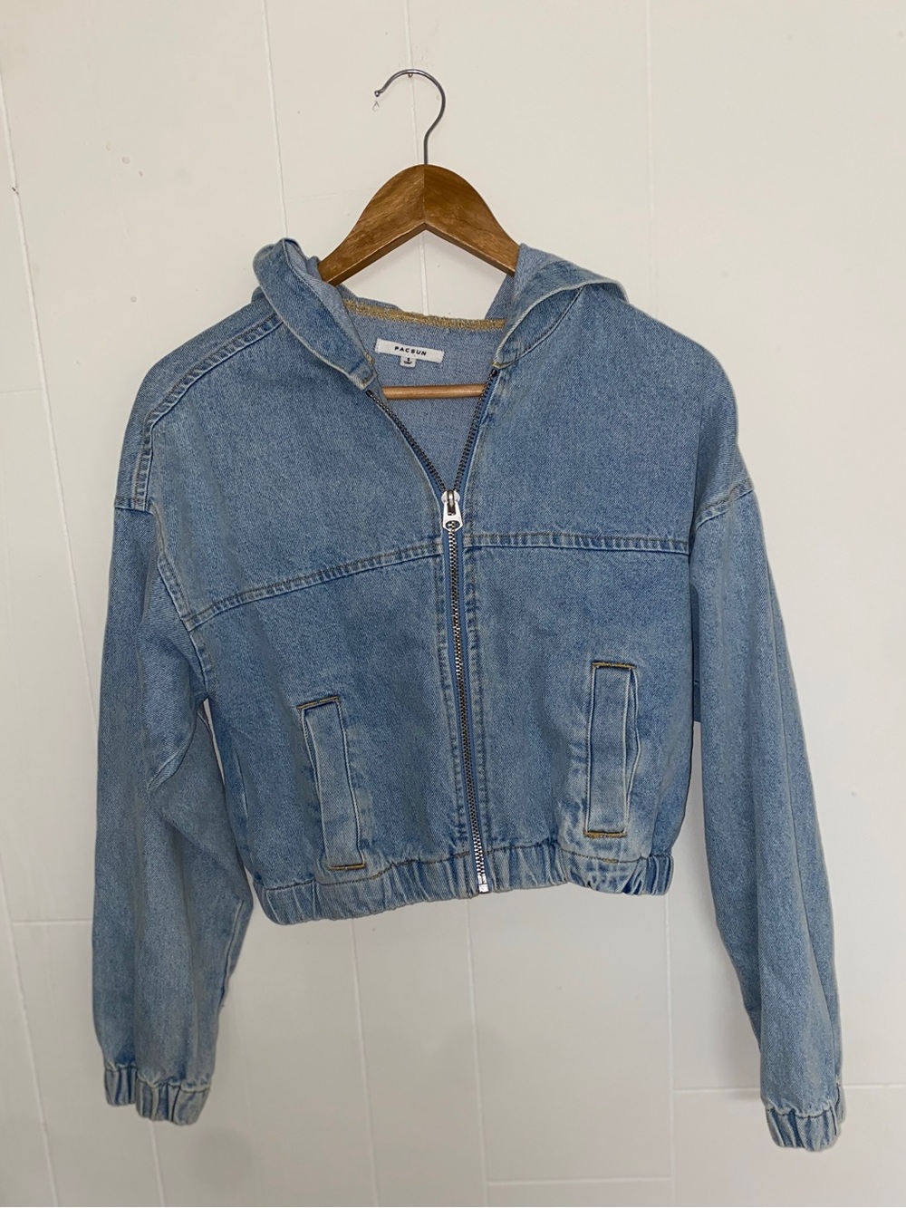 PacSun Light Wash Denim Hooded Zip-Up Jacket